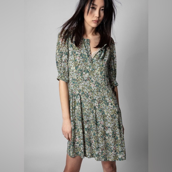 ZADIG & VOLTAIRE Risla Dress Medium Risla Liberty-floral Crinkle Dress In Gelb - Picture 11 of 11